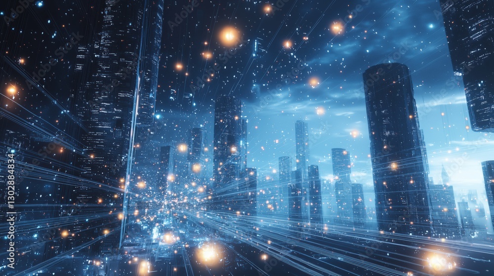 Fototapeta premium Cybernetic City - AI-Driven Digital Metropolis of the Future