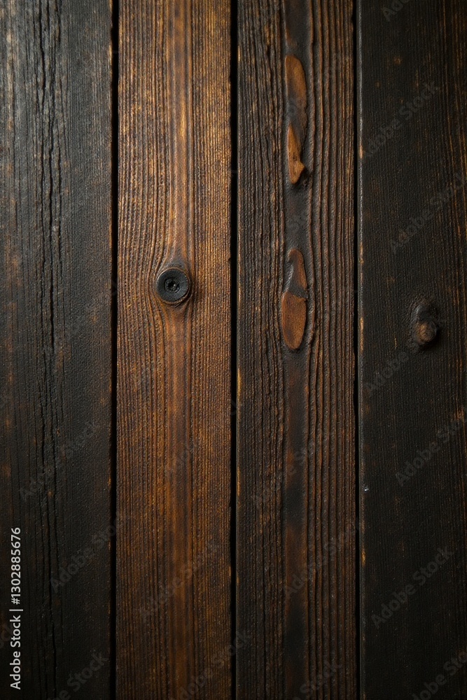 Naklejka premium Deeply furrowed, aged wood planks, rich dark brown hues, old wood, surface, antique