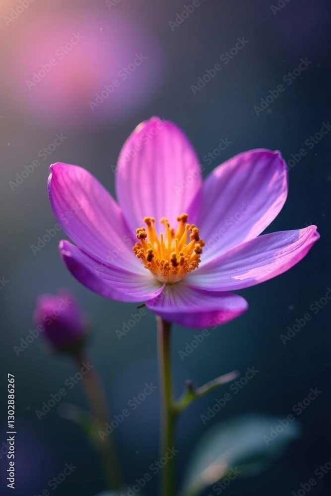 Fototapeta premium Delicate purple petals, vibrant pollen, soft focus, tiny, purple bloom