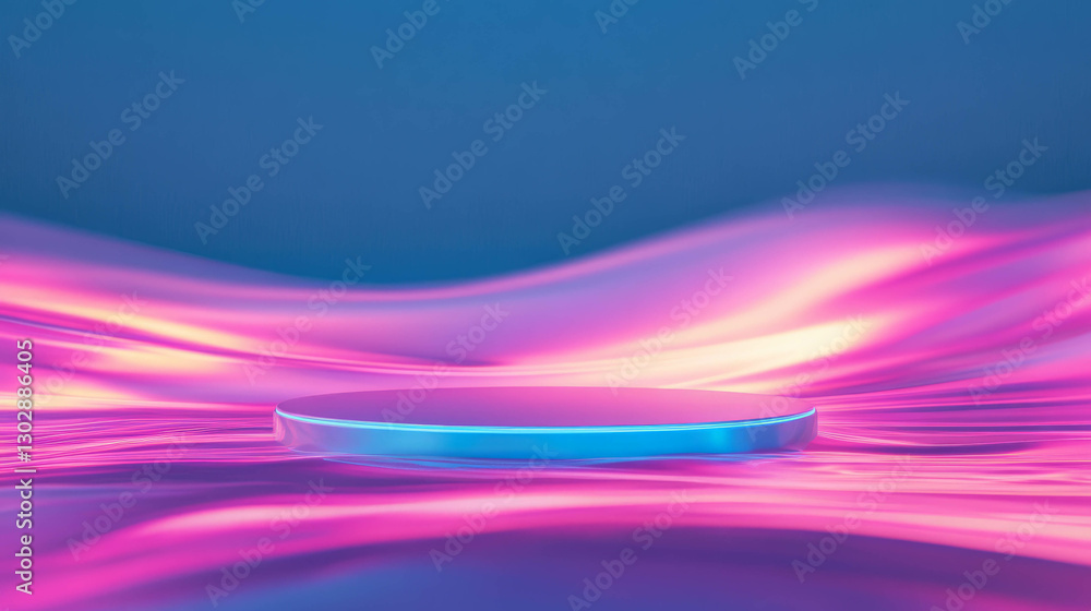 Fototapeta premium Vibrant abstract podium scene with flowing neon waves for creative design projects