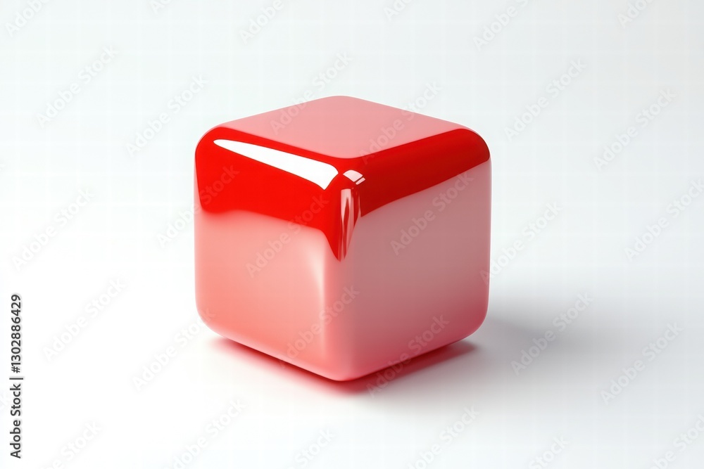 Fototapeta premium Shiny Red Geometric Cube with Smooth Surface on Light Background