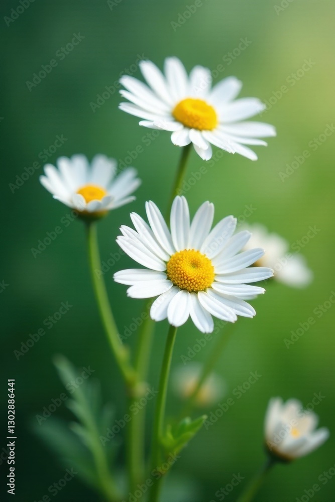 Fototapeta premium Delicate white daisies, vibrant yellow centers, pristine background , soft, yellow, minimal