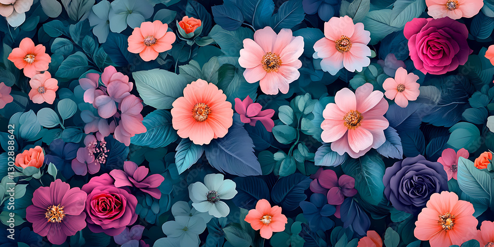 Vibrant Summer Floral Pattern with Lush Blooms Vibrant Summer Floral Pattern with Lush Blooms