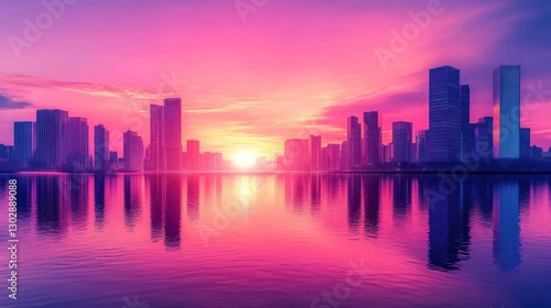 Vibrant Cityscape Sunset Reflection