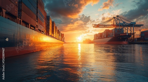 Wallpaper Mural Container ships at sunset in harbor. Torontodigital.ca