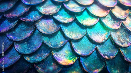 Wallpaper Mural Abstract pattern of glistening fish scales, multicolor iridescence with blue-green hues, cool tone palette, high definition, soft light, ultra-realistic style Torontodigital.ca