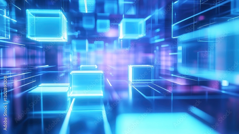 Fototapeta premium Abstract Digital Landscape: Glowing Cubes in a Cyberspace