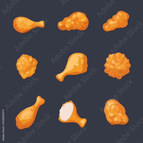 Fried Chicken Pieces on Dark Background, Crispy, Golden Brown, Delicious