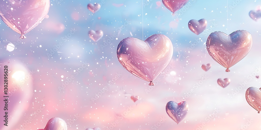 Fototapeta premium Romantic Heart Balloons Floating in the Sky for Valentine's Day Celebration
