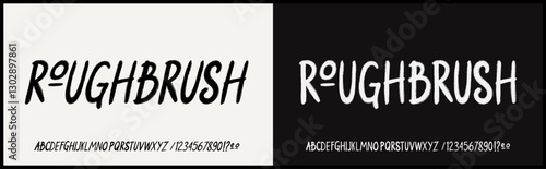 Rough hand drawn brush vector font. Uppercase and number alphabet font. 