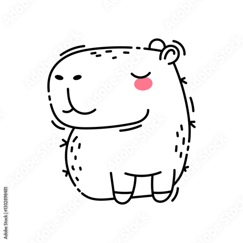 Cute sitting capybara outline doodle style. Isolated on white background. Vector illustration.