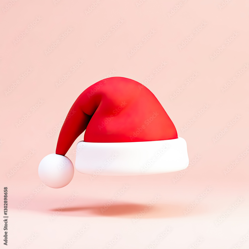 red and white santa hat floats gently against a light pink background red and white santa hat floats gently against a light pink background