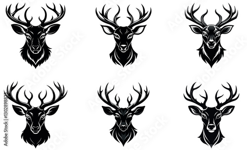 Silhouettes of Majestic Deer and Antlers