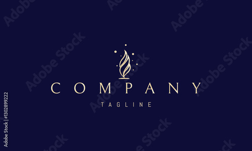 Vector golden logo with an abstract image of a flame in the shape of a leaf.