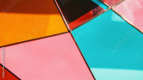 Colorful geometric pattern with stained glass window design for interior decor