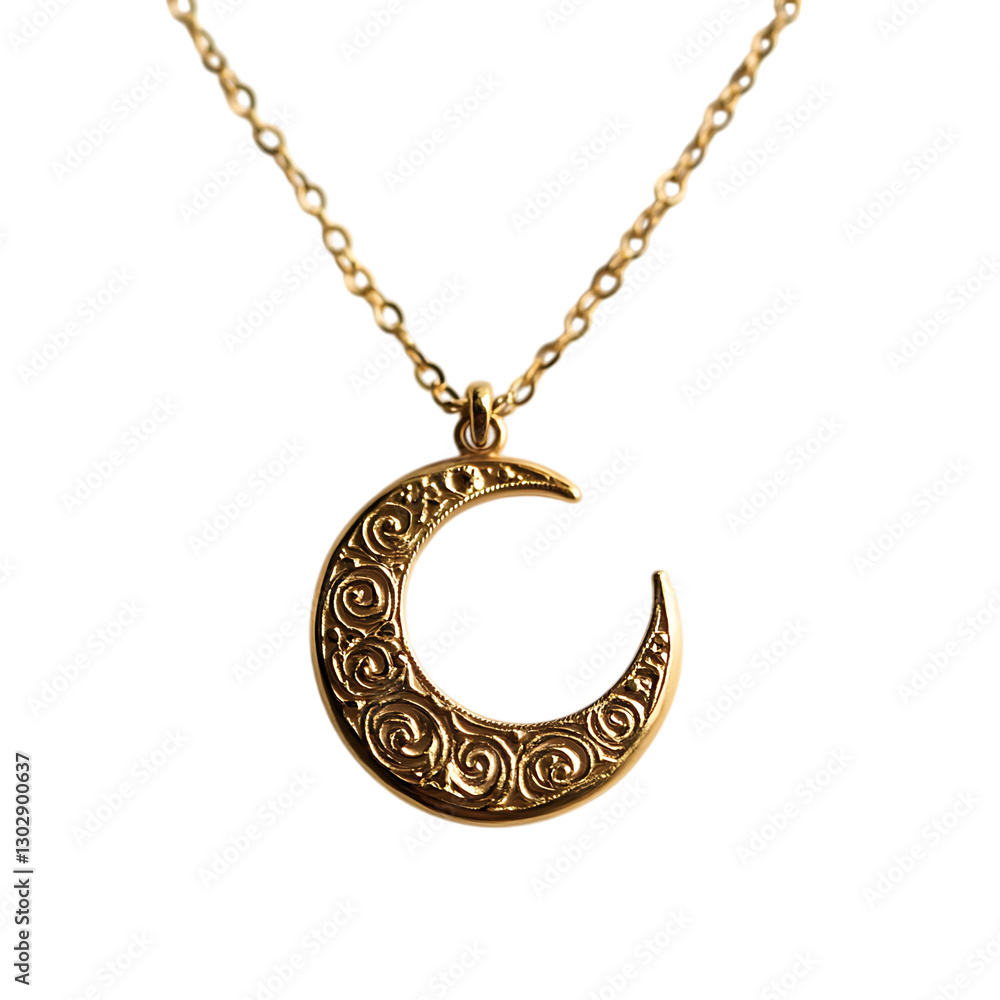 Crescent moon pendant necklace, gold, Celtic design Crescent moon pendant necklace, gold, Celtic design