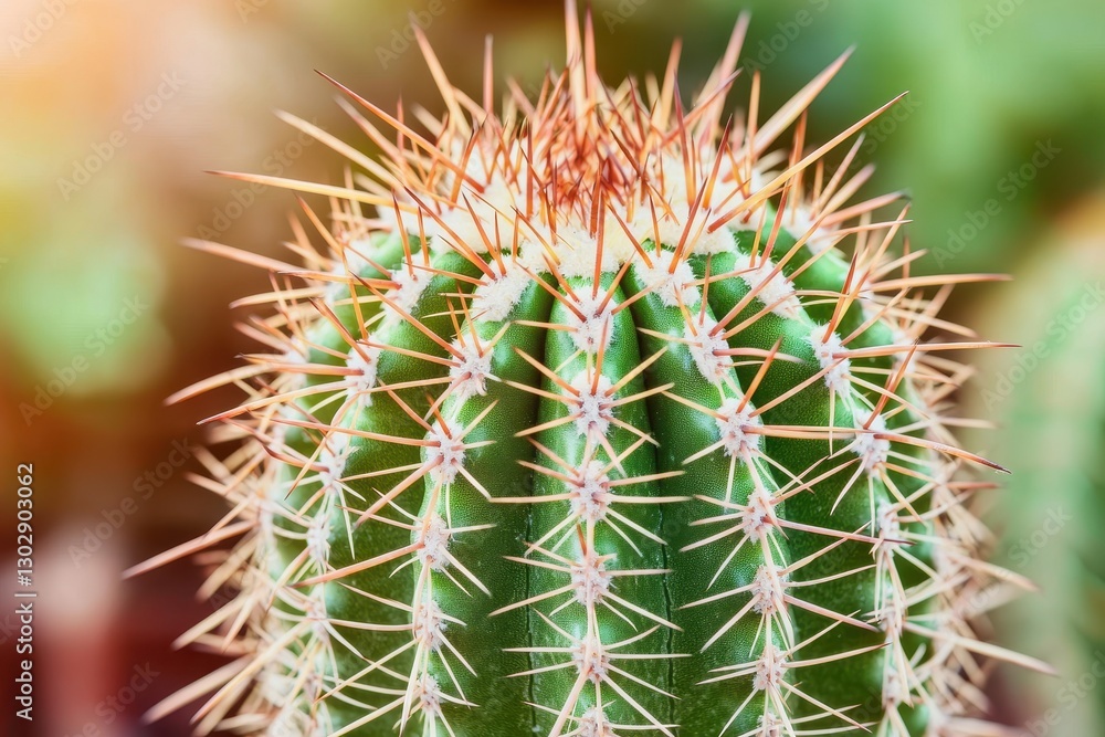 A close-up view of a green cactus adorned with sharp, vibrant spines, capturing the essence of desert flora in a soft, warm light. A close-up view of a green cactus adorned with sharp, vibrant spines, capturing the essence of desert flora in a soft, warm light.