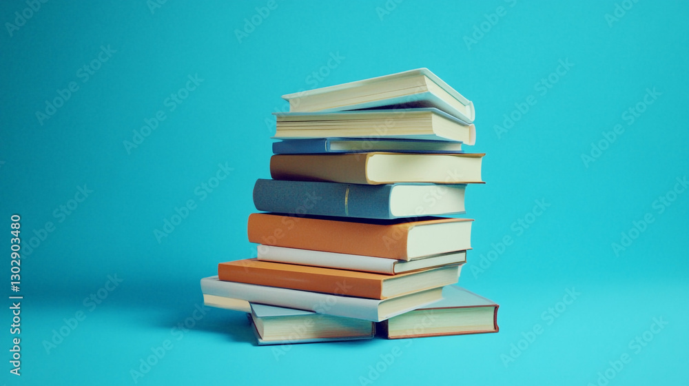 Stack of Books Various Colors Education Learning Knowledge Literature Teal Background Stack of Books Various Colors Education Learning Knowledge Literature Teal Background
