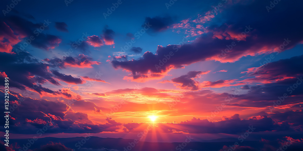 Fototapeta premium Abstract Radiant Sunrise Casting a Celestial Glow Across the Horizon