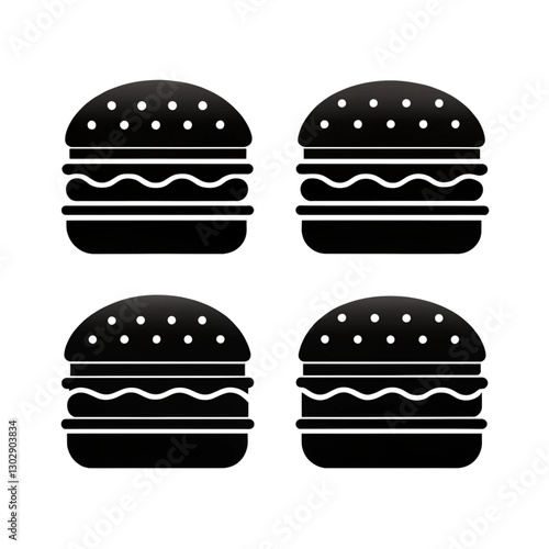 set of 4 Burger icons of silhouette black illustration isolated on a transparent background