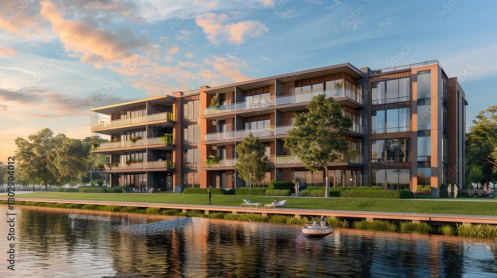 Modern Waterfront Apartments with Scenic Views at Sunset Modern Waterfront Apartments with Scenic Views at Sunset