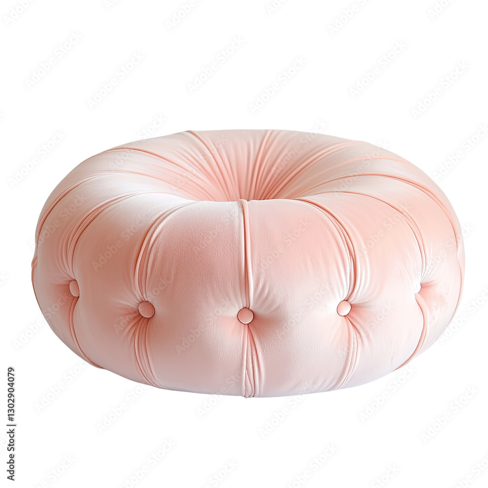 Fototapeta premium Soft Pink Round Cushioned Ottoman with Button Detailing for Modern Interior Design Inspiration