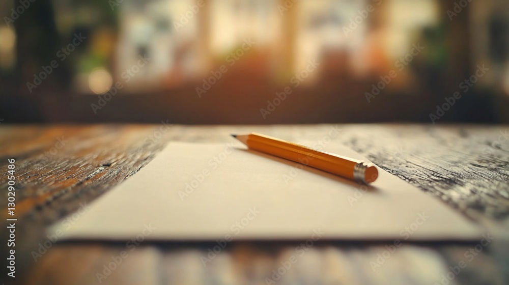 Fototapeta premium Pencil on blank paper on wooden table.