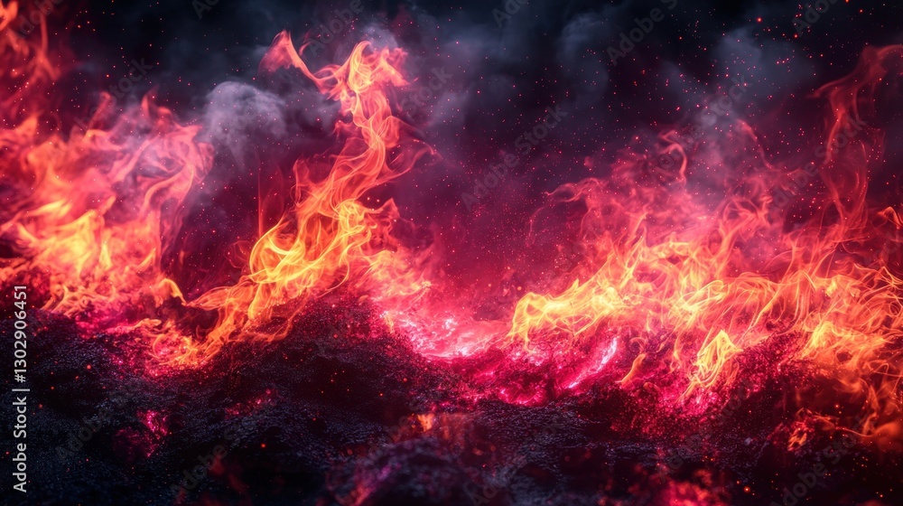 Fiery Flames Burning with Intense Heat and Rising Smoke Wisps Fiery Flames Burning with Intense Heat and Rising Smoke Wisps
