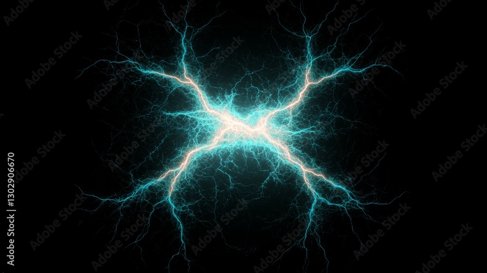 Dynamic Electric Lightning Bolt on Black Background: Energy and Power Concept Dynamic Electric Lightning Bolt on Black Background: Energy and Power Concept