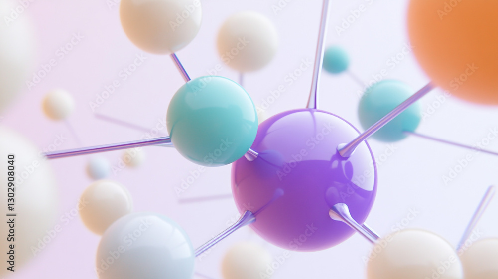 Obraz premium Abstract 3D Rendering of Interconnected Colorful Spheres Molecular Structure Network Technology