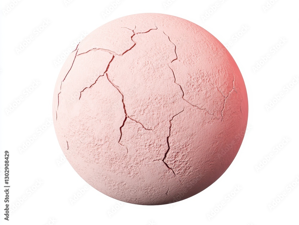 Cracked Pink Sphere on a White Background, Abstract Design for Creative Use Cracked Pink Sphere on a White Background, Abstract Design for Creative Use