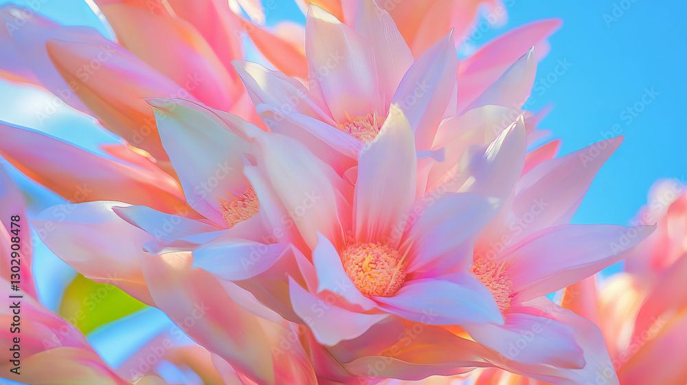 Obraz premium Close up of vibrant tropical flower against a clear blue sky for nature design