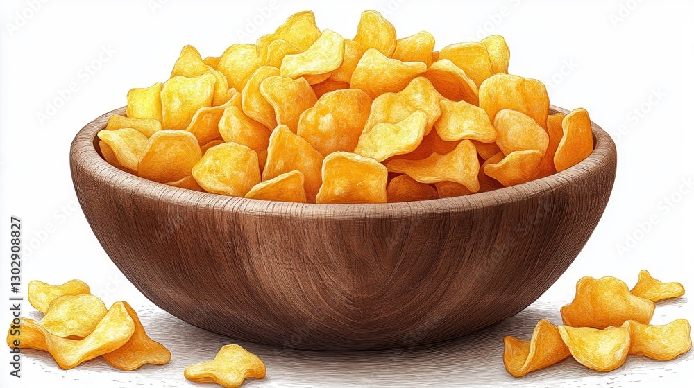 corn chips in wooden bowl isolated,cartoon illustration corn chips in wooden bowl isolated,cartoon illustration
