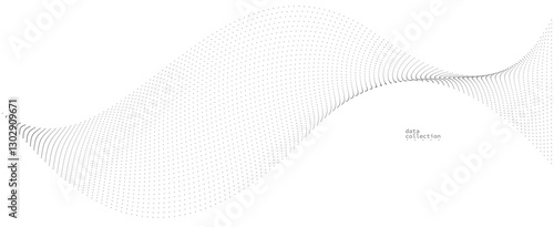Grey airy particles flow vector design, abstract background with wave of flowing dots array, digital futuristic illustration, nano technology theme.