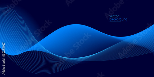 Flowing dark blue curve shape with soft gradient vector abstract background, relaxing and tranquil art, can illustrate health medical or sound of music.
