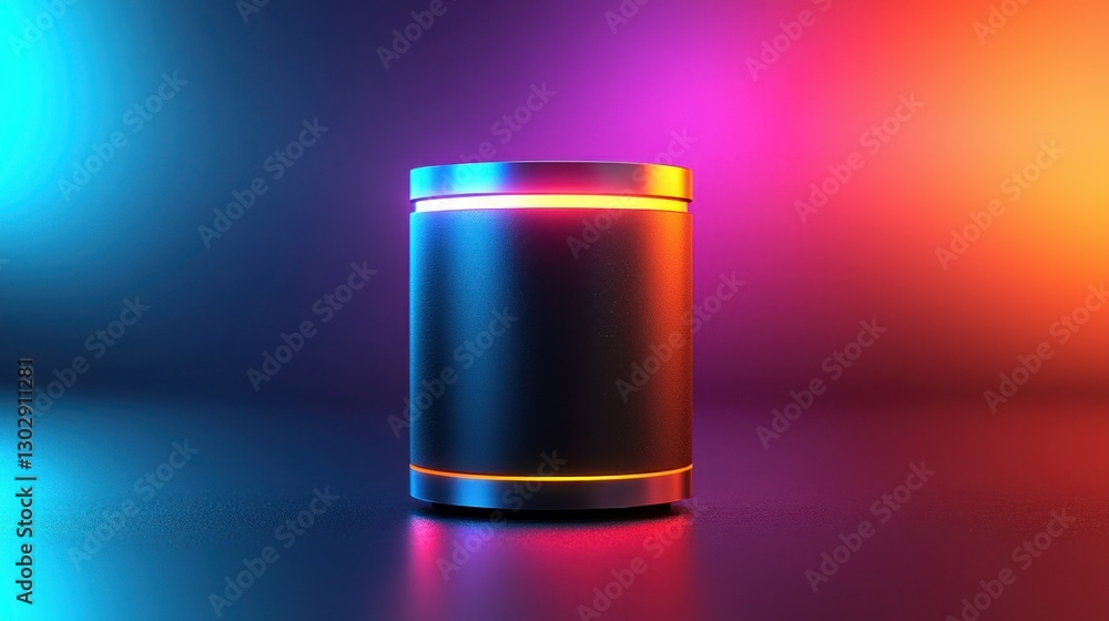 Empty cylinder product display in vibrant neon studio Empty cylinder product display in vibrant neon studio
