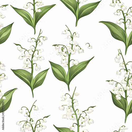 Wallpaper Mural Elegant pattern of lily of the valley flowers on a white background. Generative AI Torontodigital.ca