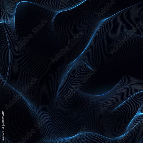 Creating smooth, flowing lines in dark blue with luminous accents to evoke a sense of depth and motion in abstract digital art
