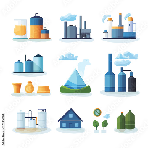 Wallpaper Mural Diverse industrial and environmental icons on white background, vector art Torontodigital.ca