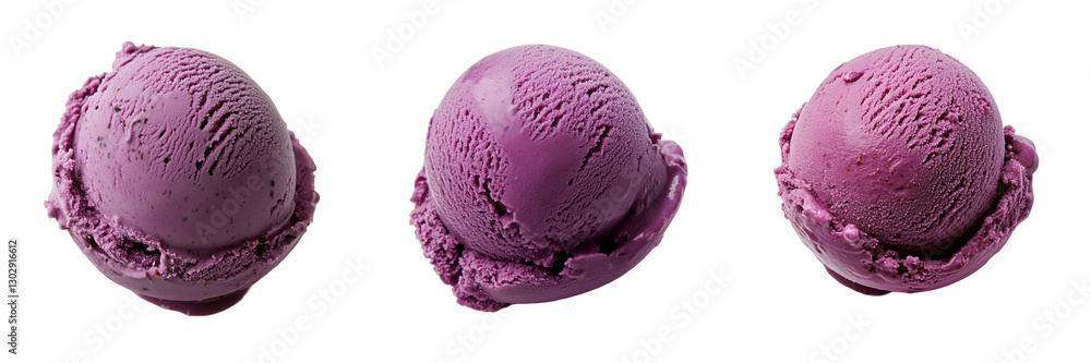 Three Scoops of Delicious Purple Ice Cream on Transparent Background Three Scoops of Delicious Purple Ice Cream on Transparent Background