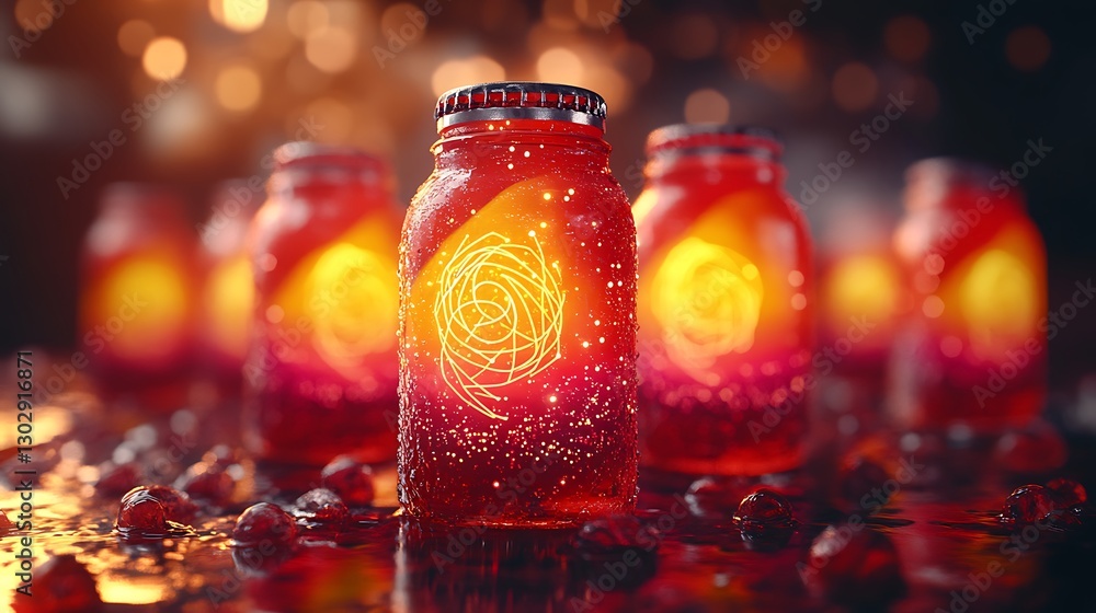 Illuminated Bottles, Abstract Design, Glowing Content, Creative Background, Still Life Illuminated Bottles, Abstract Design, Glowing Content, Creative Background, Still Life