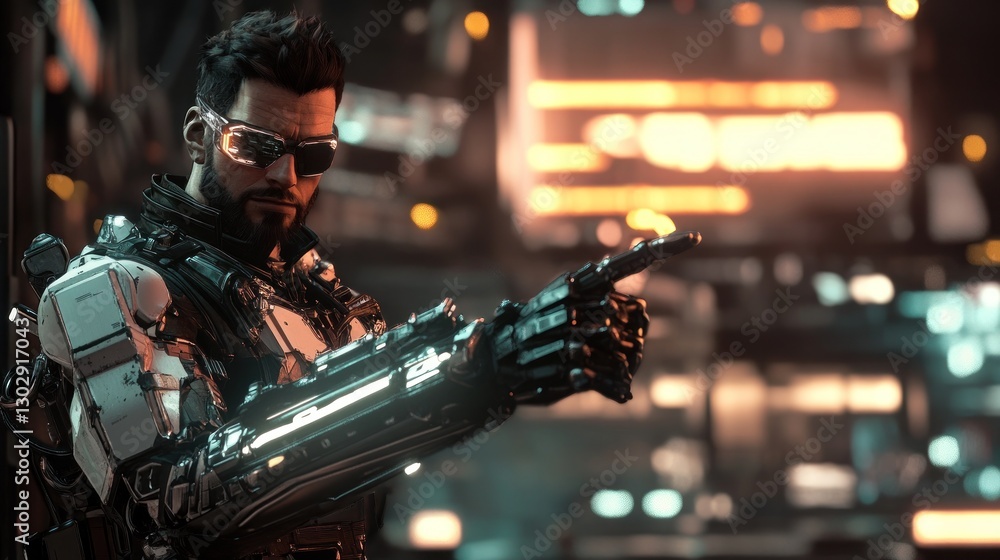 Cyberpunk Agent: Futuristic Soldier in Neon City Cyberpunk Agent: Futuristic Soldier in Neon City