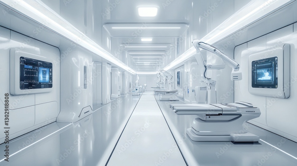 Futuristic Hospital Corridor: A Glimpse into Advanced Medical Technology Futuristic Hospital Corridor: A Glimpse into Advanced Medical Technology