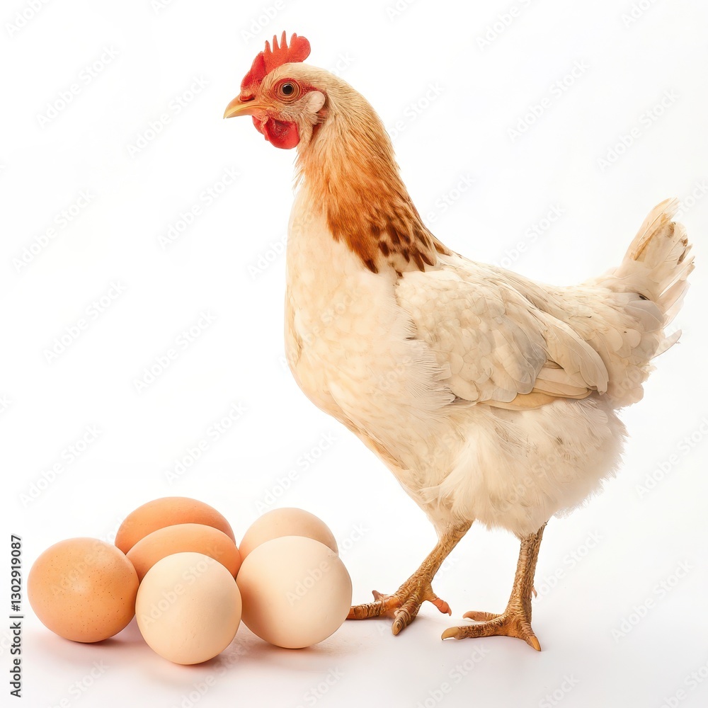 Fototapeta premium Chicken Hen with Freshly Laid Eggs on a Farm Setting