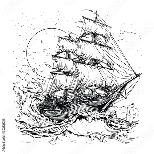 ship coloring book page design