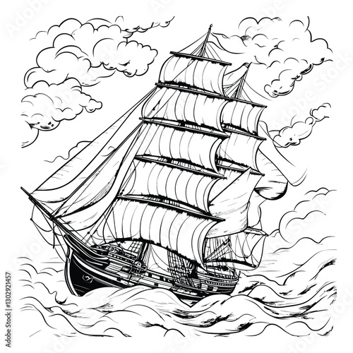 ship coloring book page design