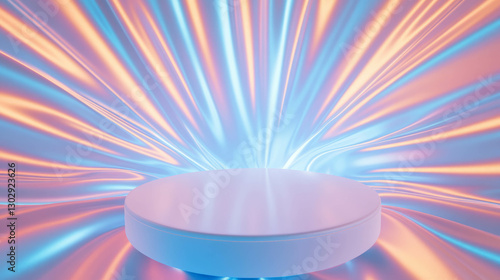 Futuristic abstract podium with vibrant multicolored light rays for creative design
