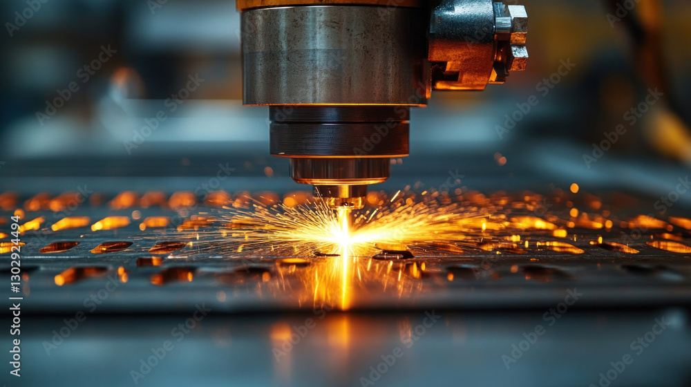 Laser fabrication engineers calibrating AI-powered high-speed laser cutting automation, refining precision sheet metal manufacturing Laser fabrication engineers calibrating AI-powered high-speed laser cutting automation, refining precision sheet metal manufacturing