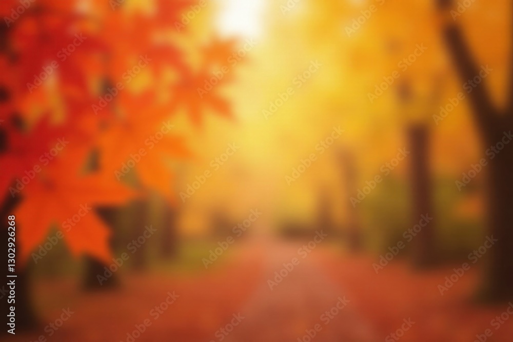 Fototapeta premium Autumnal Pathway A Dreamlike Blur of Golden Hues and Crimson Leaves in a Tranquil Woodland Setting