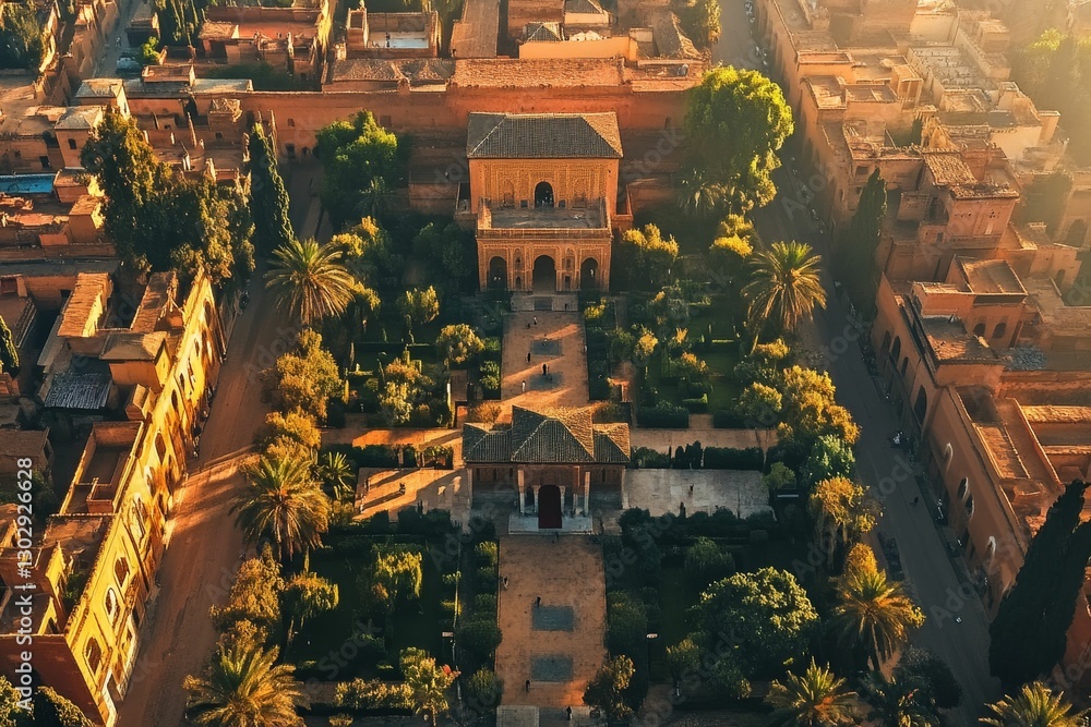 Obraz premium Aerial view of beautiful historic architecture gardens.